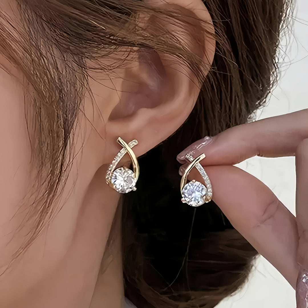 Gold and Zirconia Cross Earrings