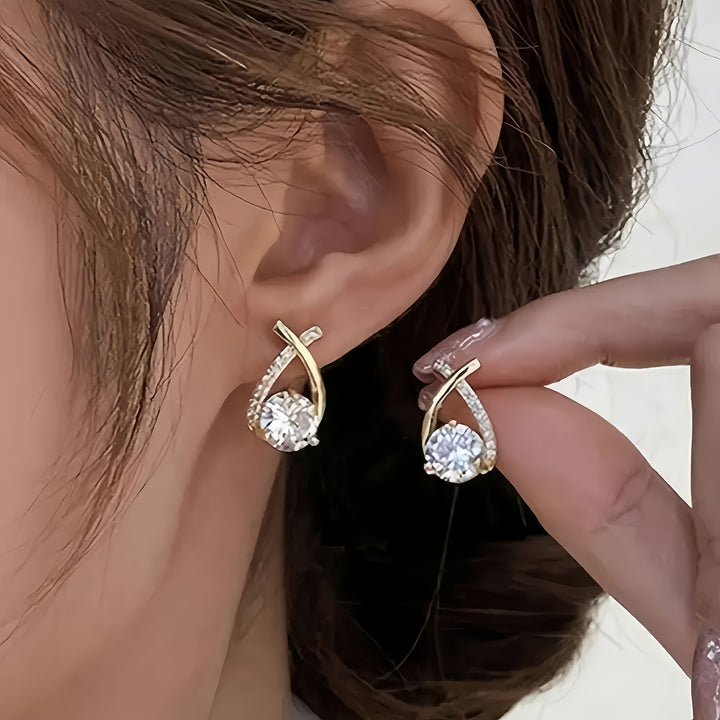 Gold and Zirconia Cross Earrings