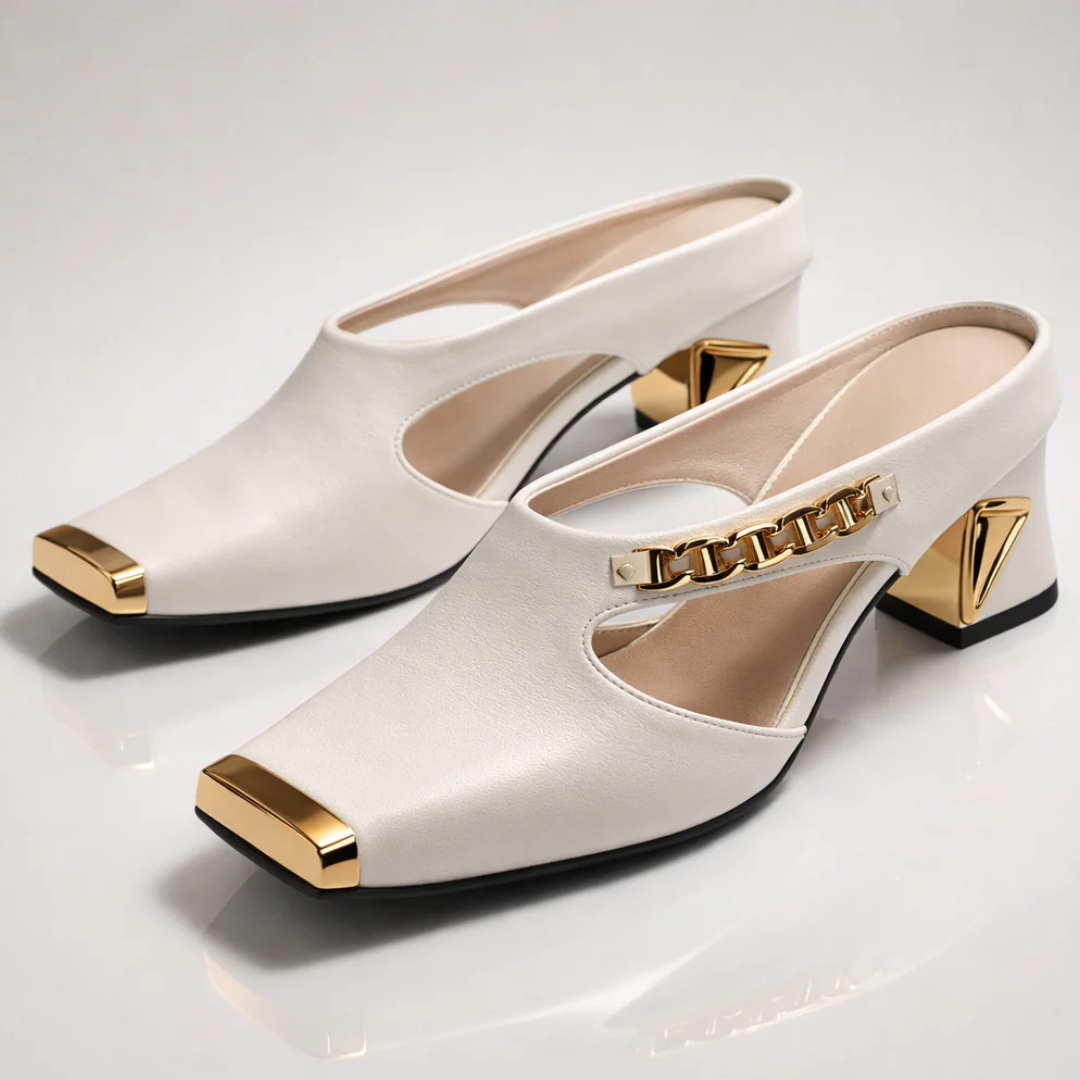 Niamh - Shoes with Gold-Colored Block Heel