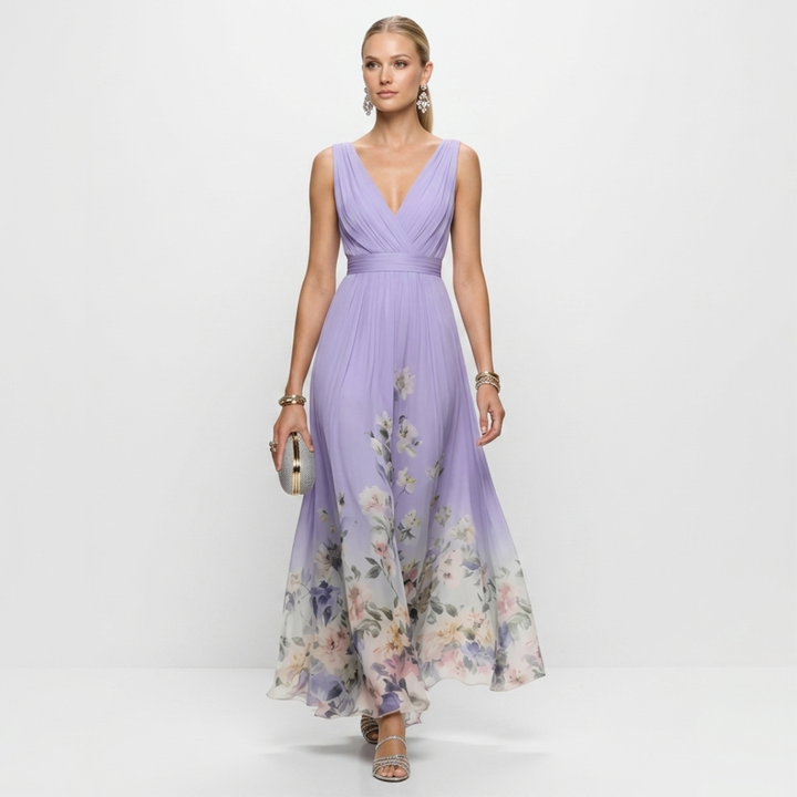 Bláthnaid - Floral Chiffon with V-Neck