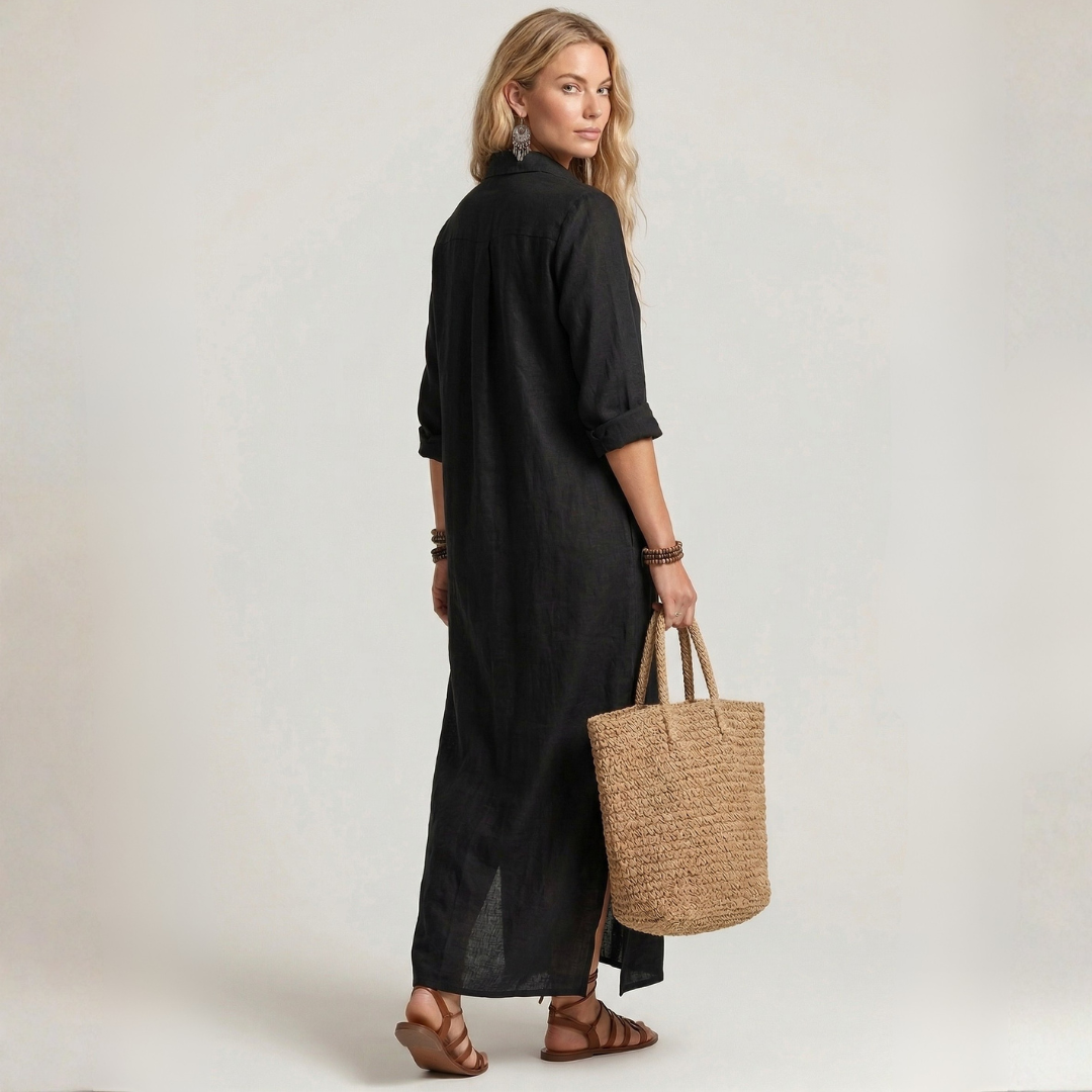 Dagmar - Long black dress with buttons