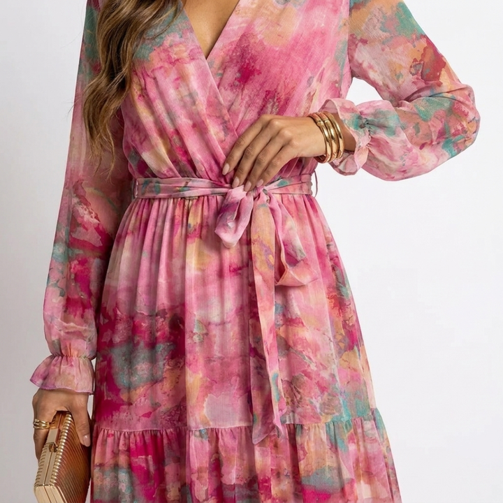 Caoimhe - Dress with Cross Design and Floral Pattern
