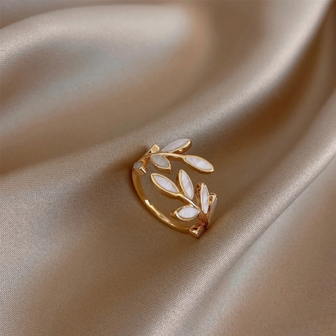 Aoife - Adjustable Ring with White Opal and Gold
