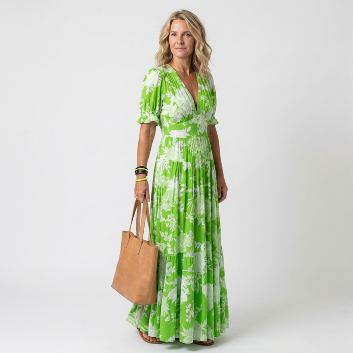 Signe - Floral midi dress with short sleeves