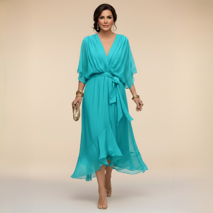 Monika - Chiffon Dress with V-Neck