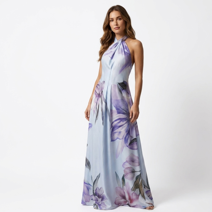 Gráinne - Long Dress with Floral Neckline and Straps