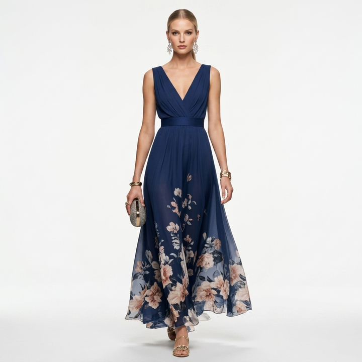 Bláthnaid - Floral Chiffon with V-Neck