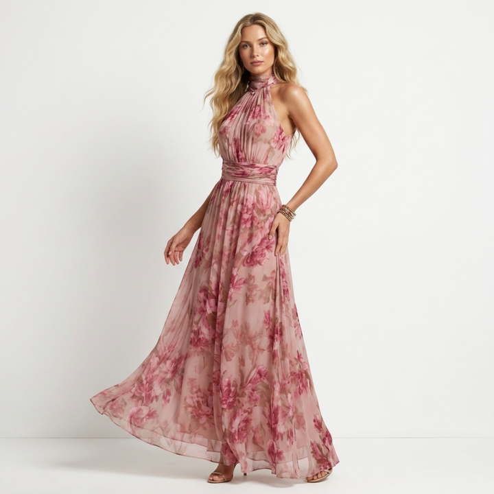 Niamh - Green Maxi Dress with Floral Print