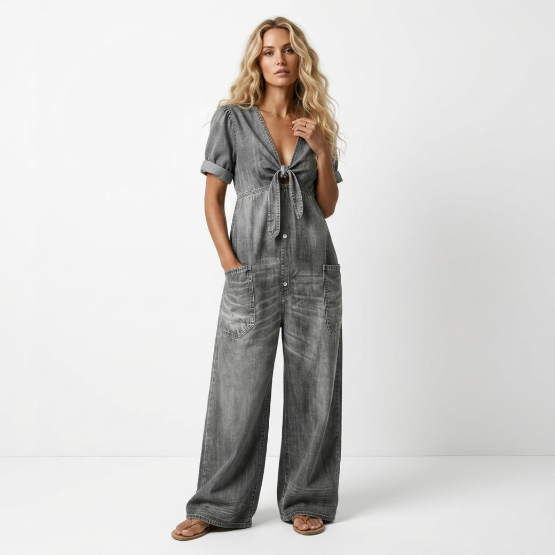 Bláthnaid - Denim Jumpsuit with V-Neckline