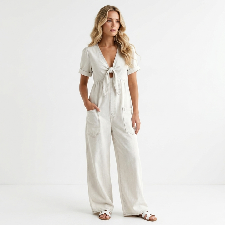 Bláthnaid - Denim Jumpsuit with V-Neckline