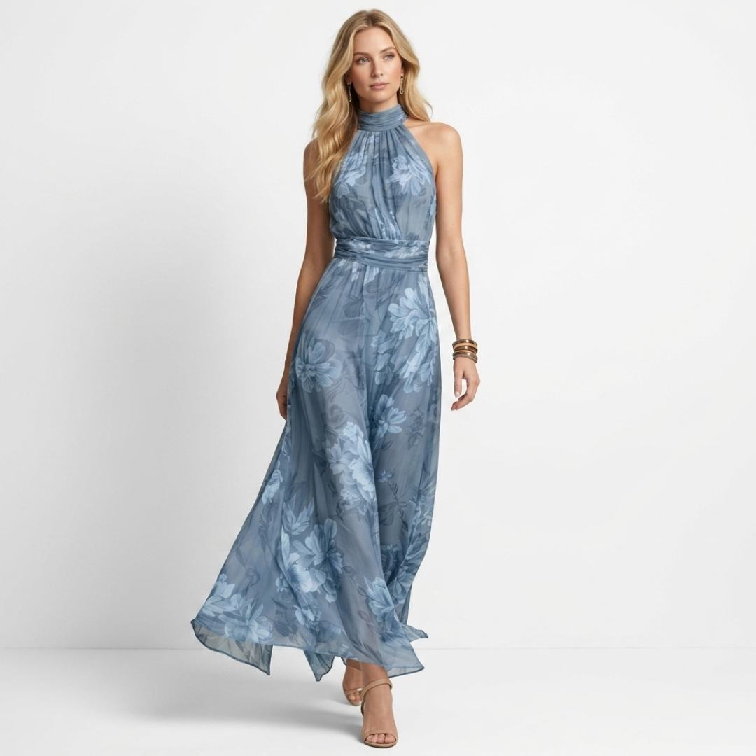 Niamh - Green Maxi Dress with Floral Print
