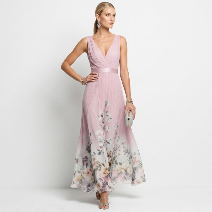 Bláthnaid - Floral Chiffon with V-Neck