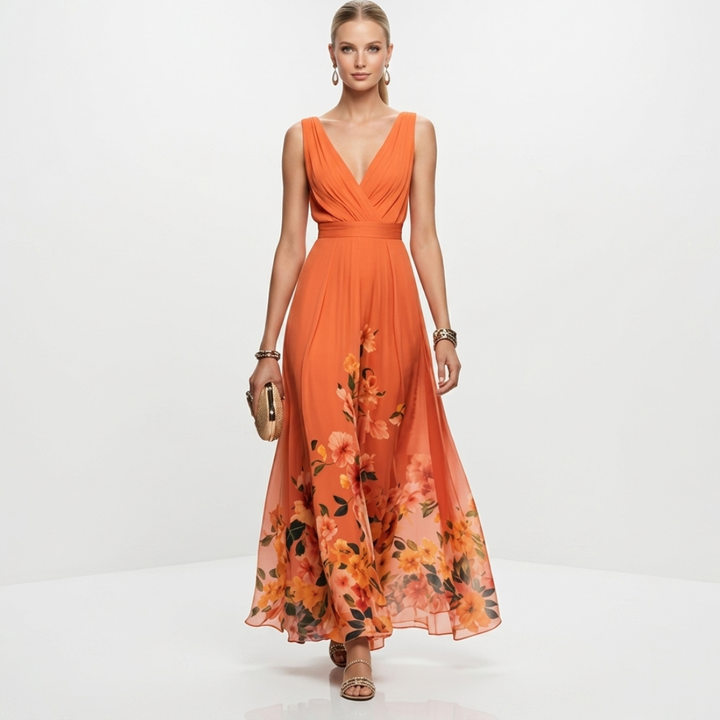 Bláthnaid - Floral Chiffon with V-Neck