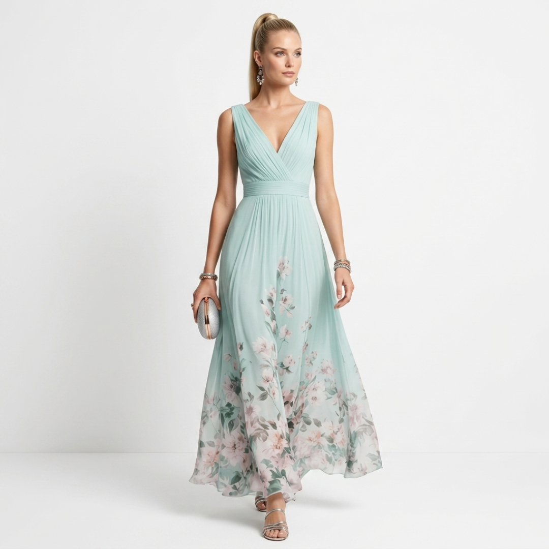 Bláthnaid - Floral Chiffon with V-Neck