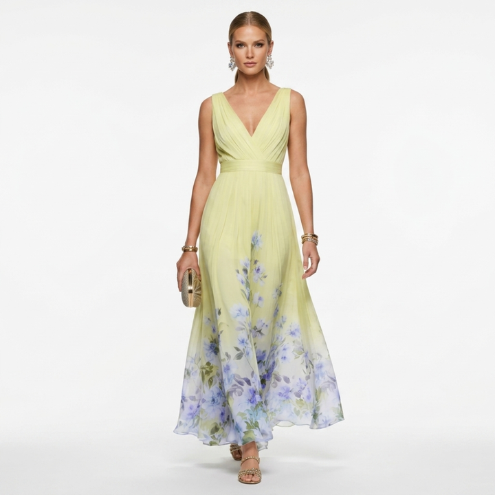 Bláthnaid - Floral Chiffon with V-Neck