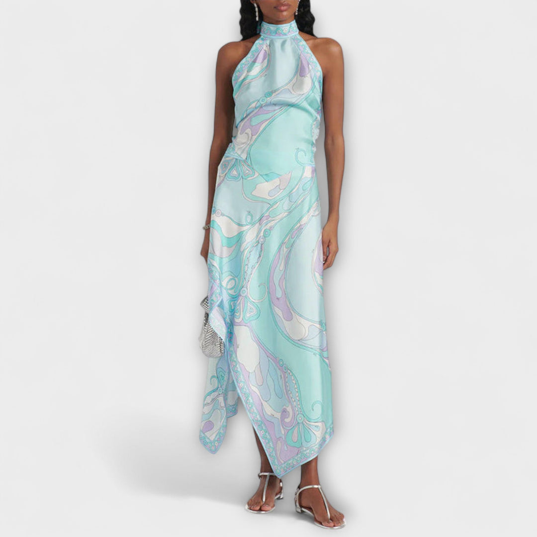 Saoirse – Halterneck Top and Asymmetric Midi Skirt Set