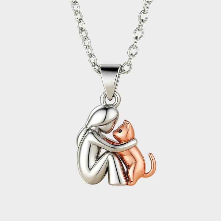 Vilhelmine – Necklace with Hugging Human and Cat Pendant