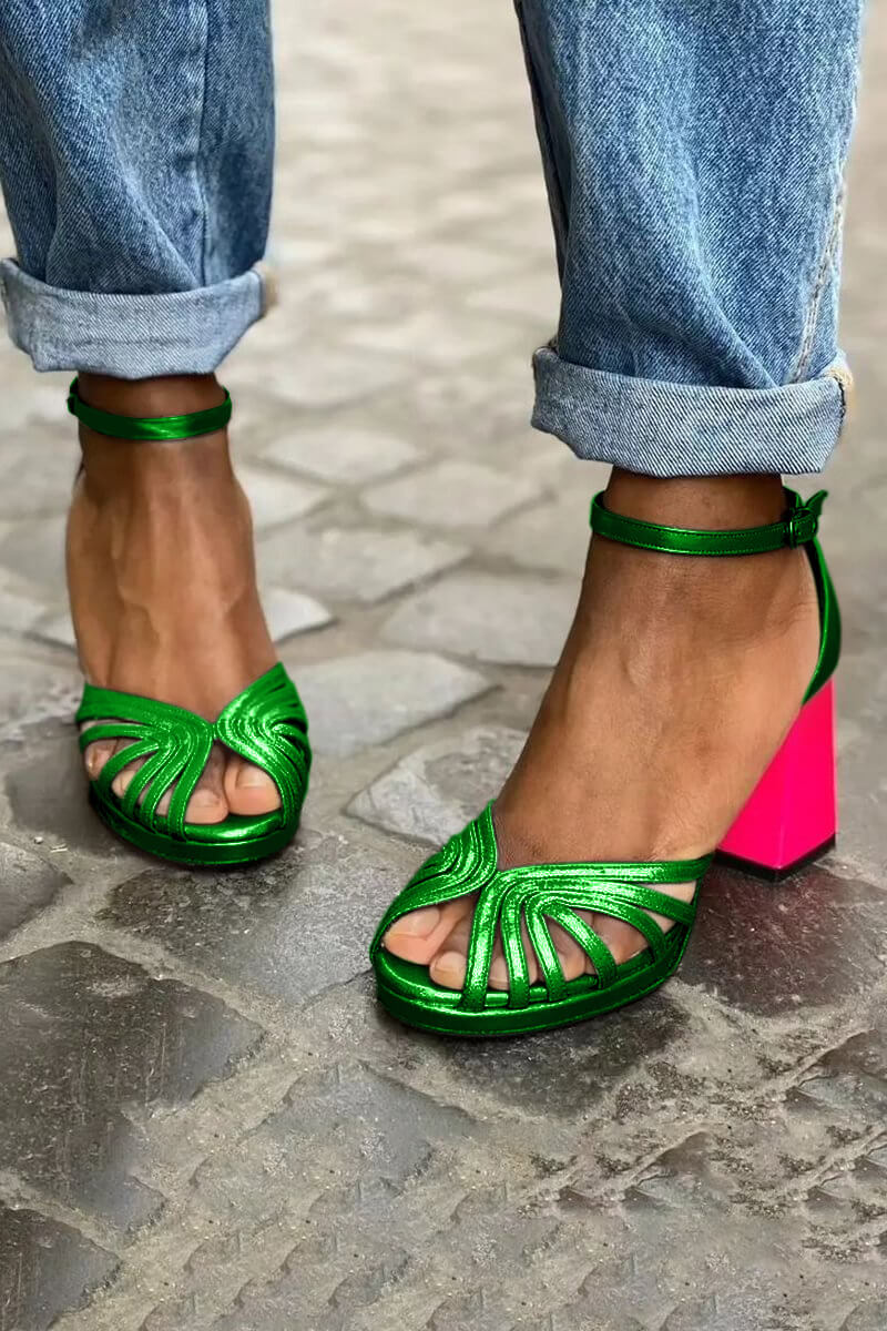 Aisling - Two-Tone Sandals with Ankle Strap