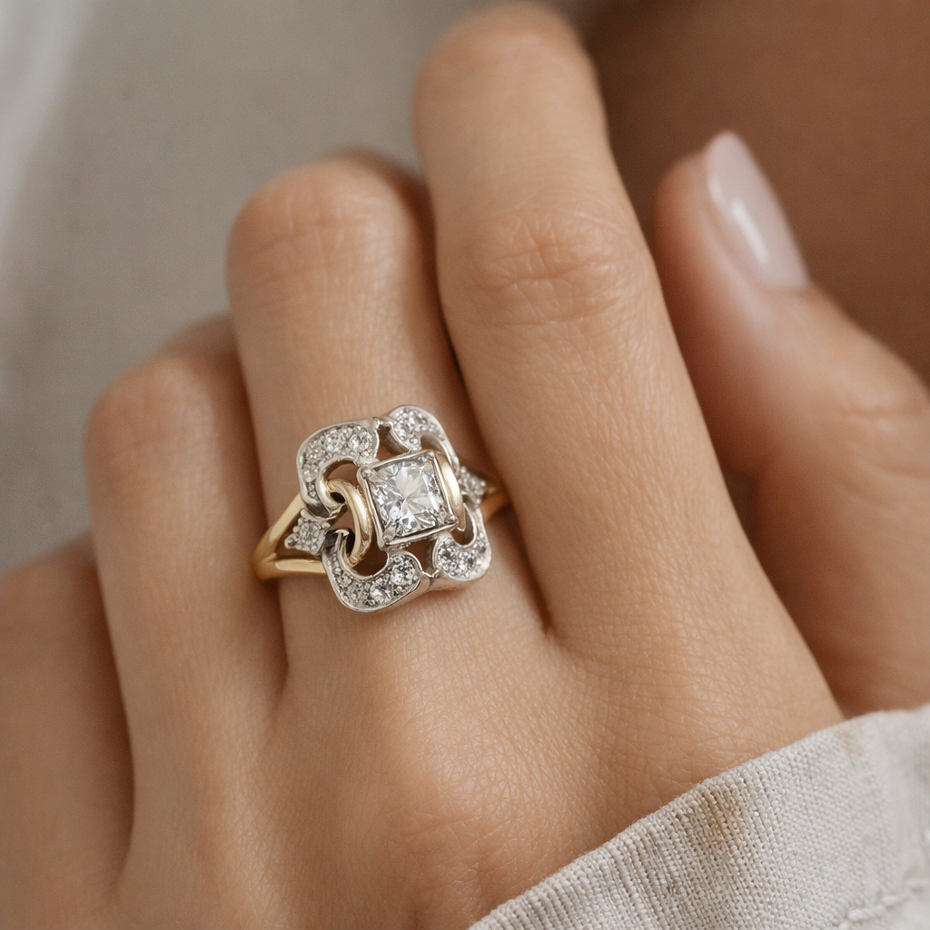 Margrethe - Vintage gold ring with zircons