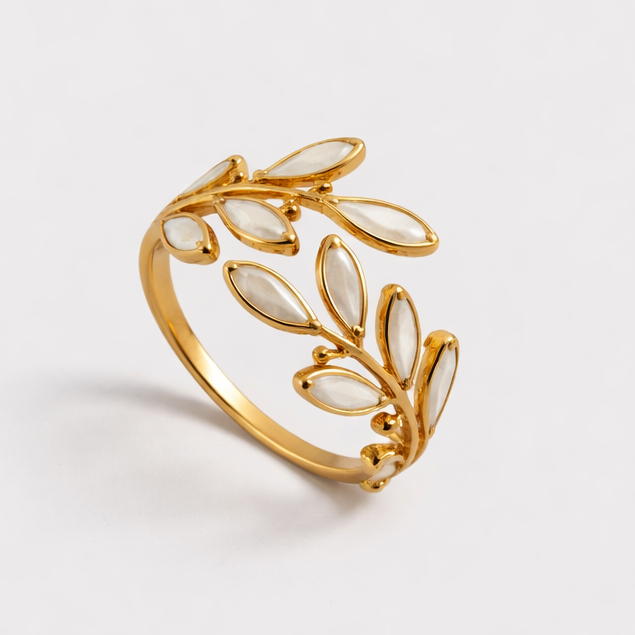 Aoife - Adjustable Ring with White Opal and Gold