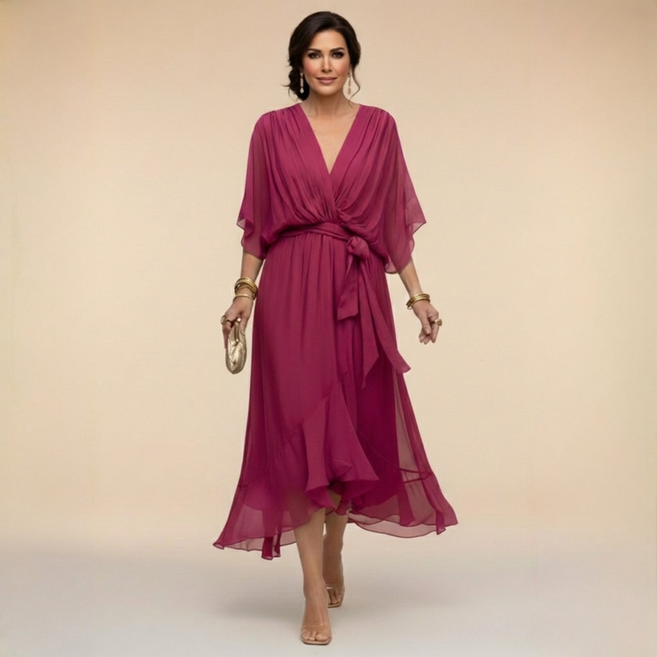 Monika - Chiffon Dress with V-Neck