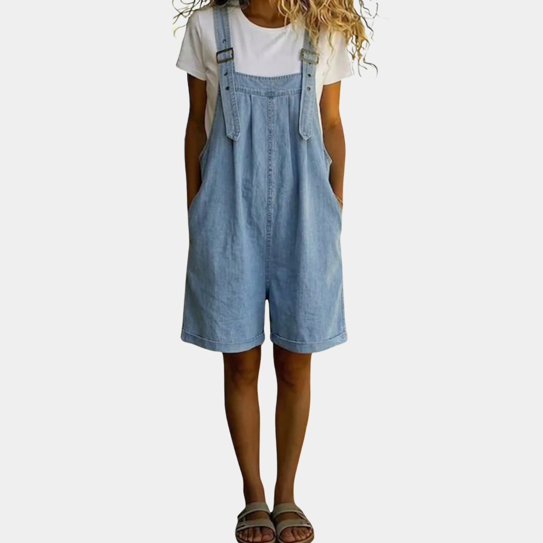 Gráinne™ | Short Jumpsuit in Light Blue Denim