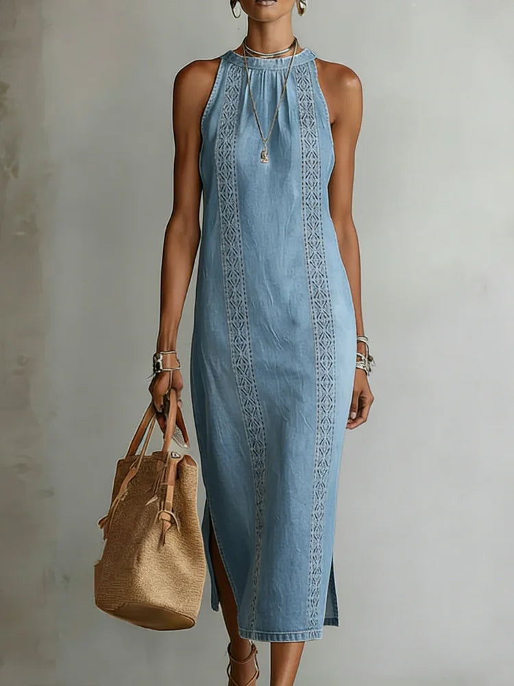 Aisling™ | Denim Dress with Retro Lace