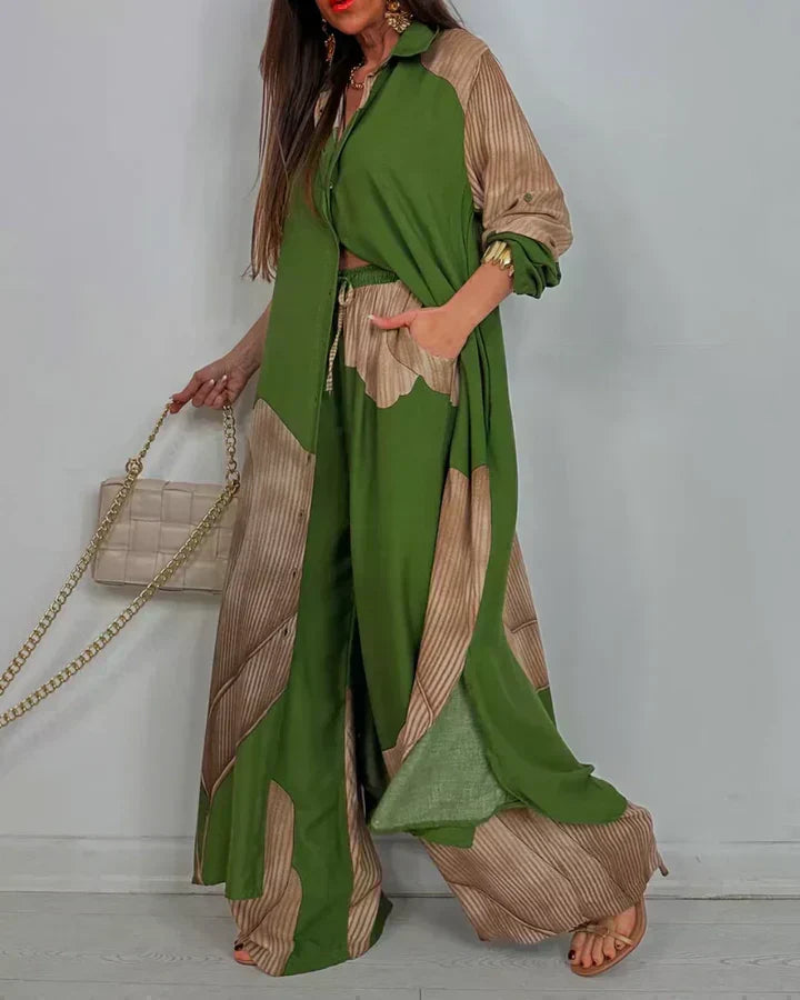 CIARA – TRENDY PATCHWORK PRINT TOP AND WIDE-LEG PANTS SET