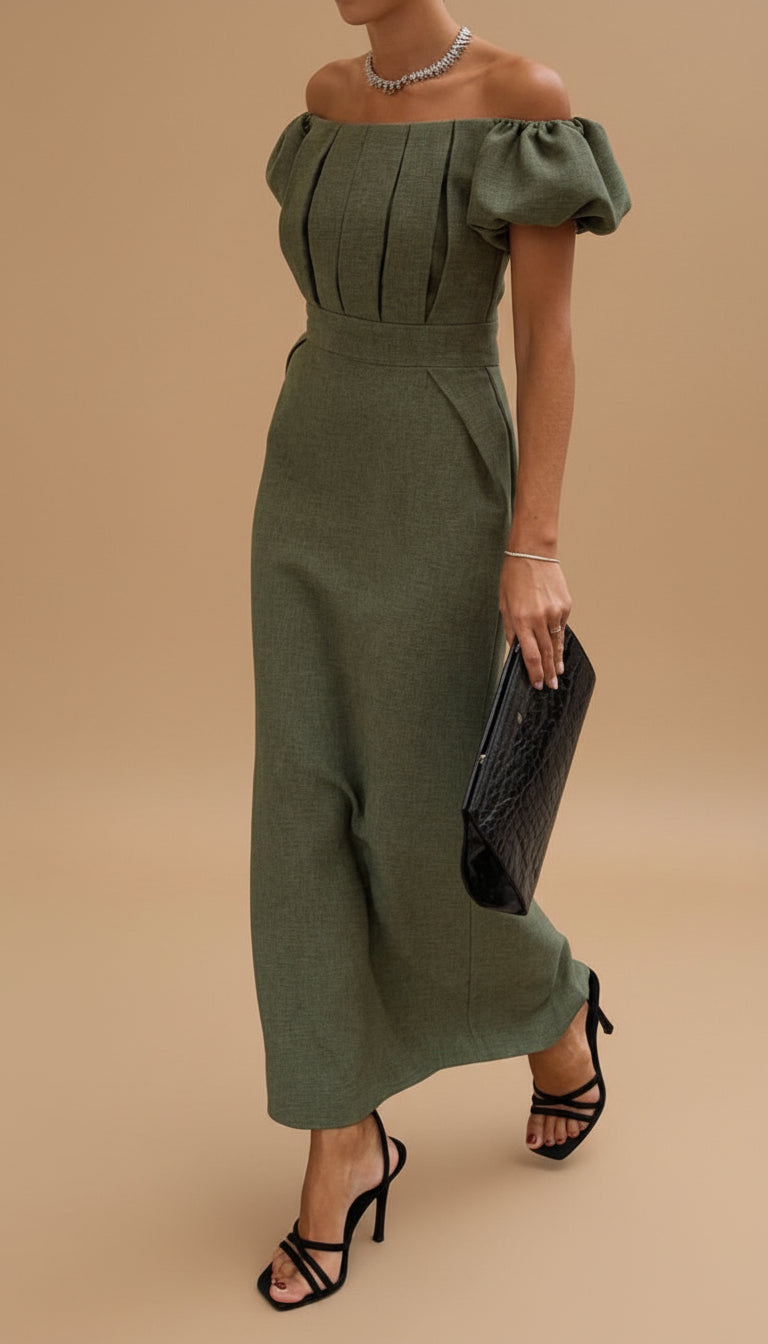 Sinéad | Elegant Midi Dress with Defined Waist and Timeless Evening Style