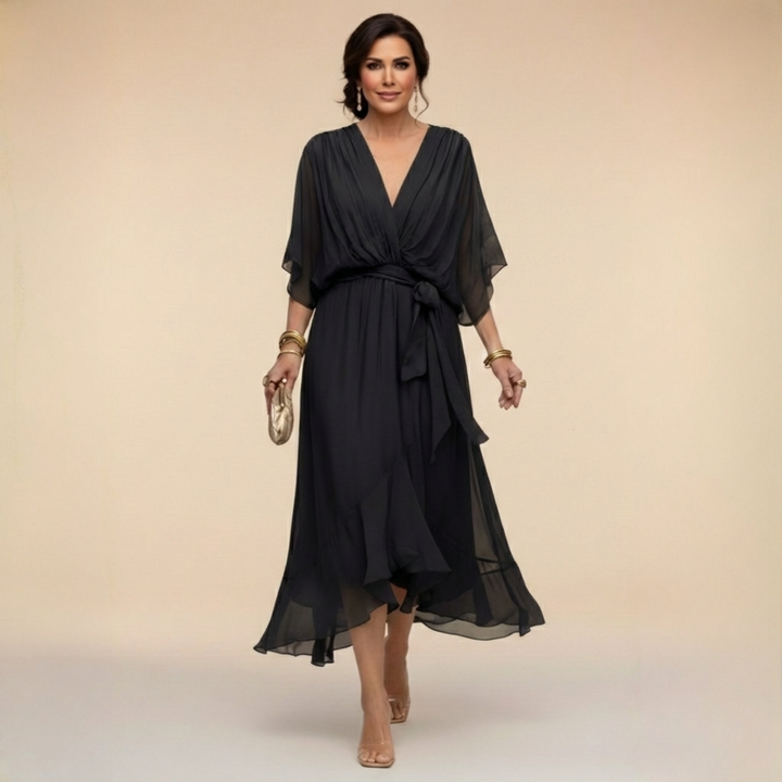 Monika - Chiffon Dress with V-Neck