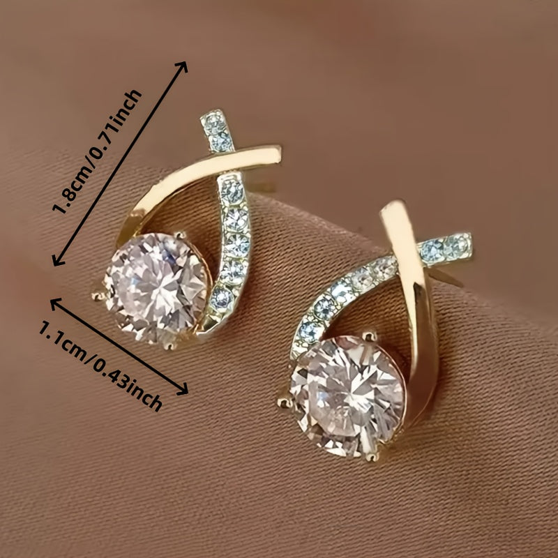 Gold and Zirconia Cross Earrings
