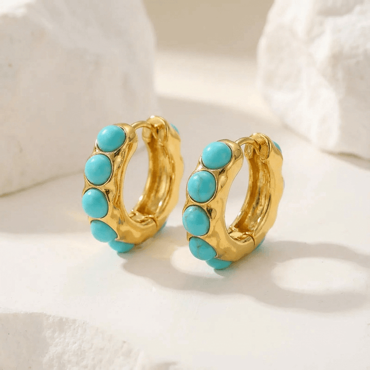 Statement Hoop Earrings with Carved Turquoise Stone