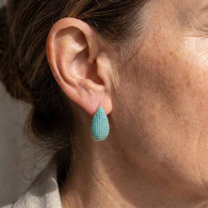 Drop-Shaped Turquoise Pavé Earrings
