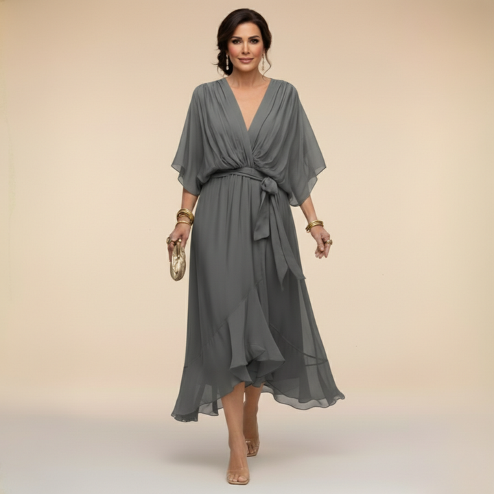 Monika - Chiffon Dress with V-Neck