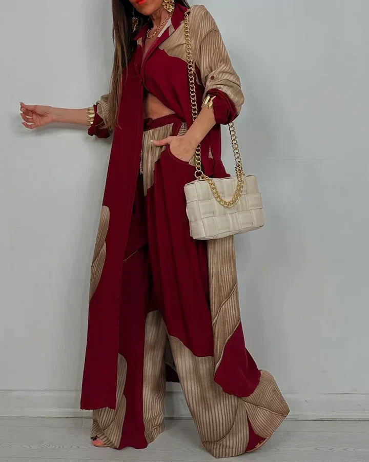 CIARA – TRENDY PATCHWORK PRINT TOP AND WIDE-LEG PANTS SET