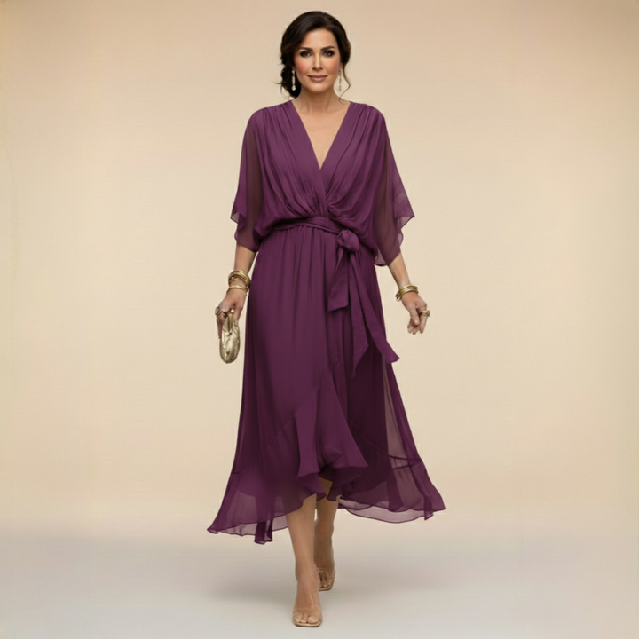 Monika - Chiffon Dress with V-Neck