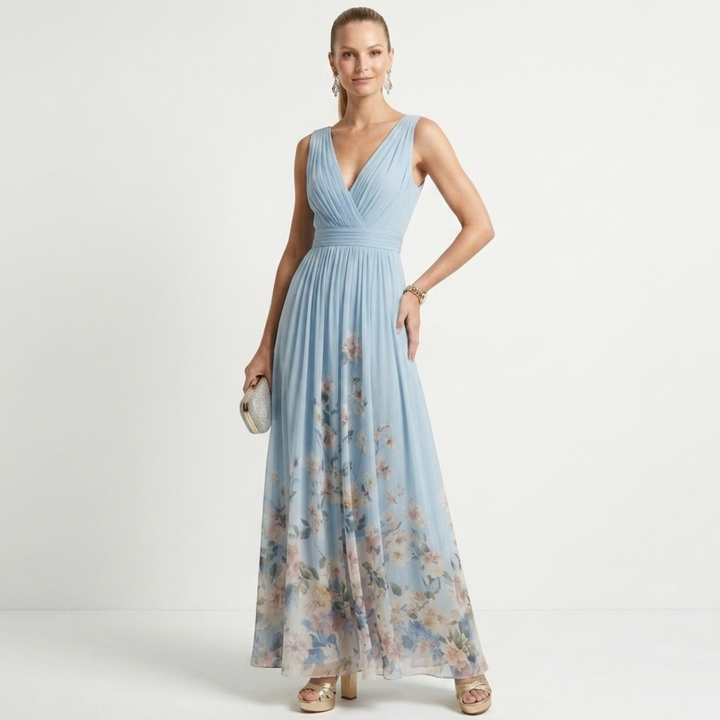 Bláthnaid - Floral Chiffon with V-Neck