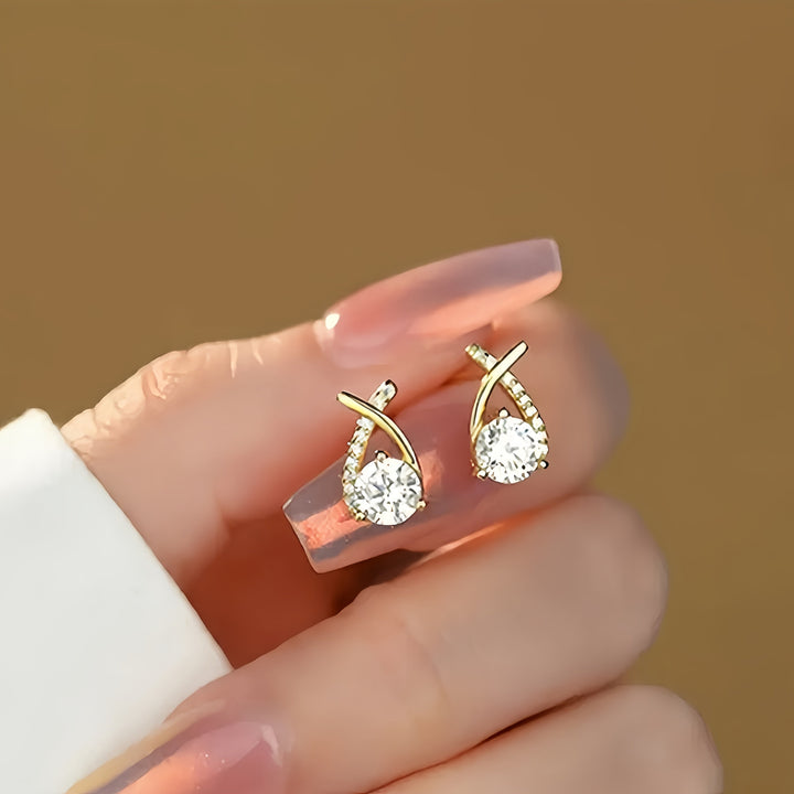 Gold and Zirconia Cross Earrings