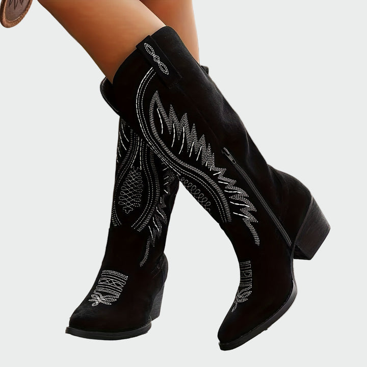 Doireann - Elegant Embroidered Western Booties