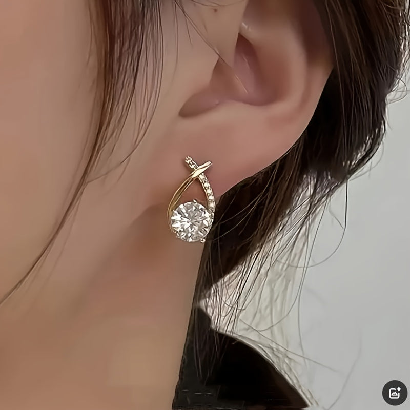 Gold and Zirconia Cross Earrings