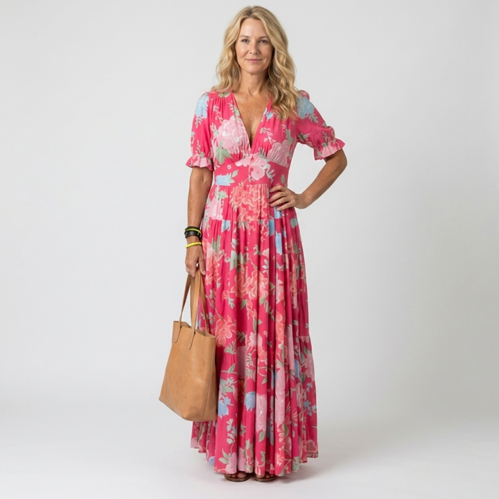 Signe - Floral midi dress with short sleeves
