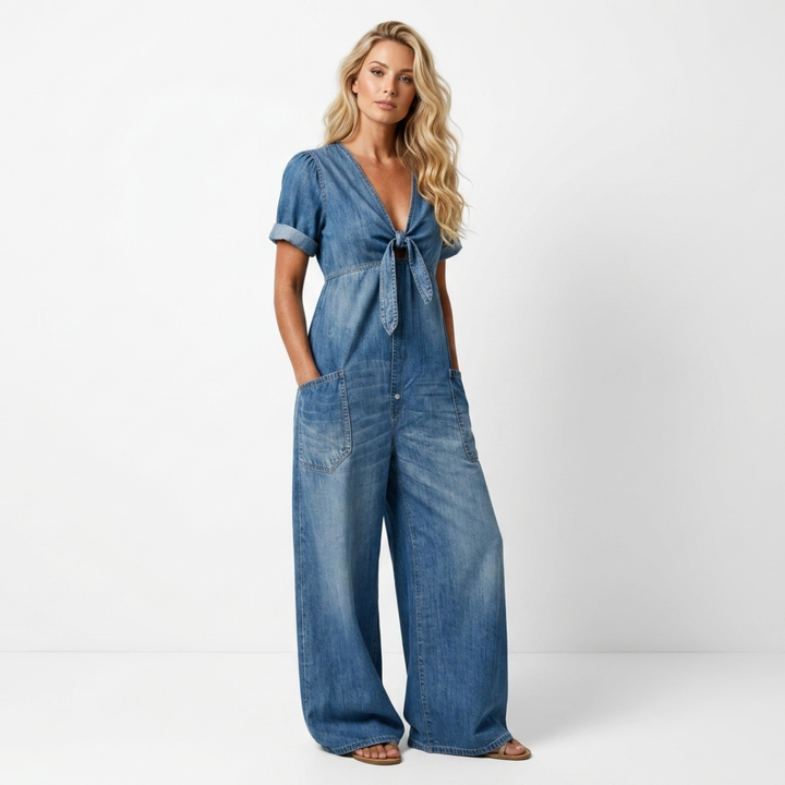 Bláthnaid - Denim Jumpsuit with V-Neckline