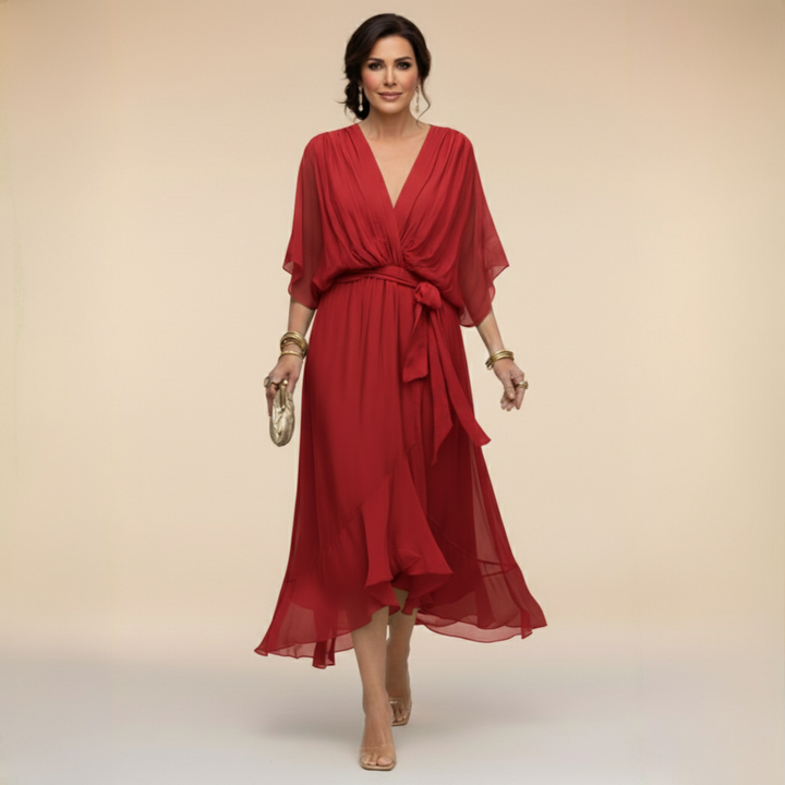 Monika - Chiffon Dress with V-Neck