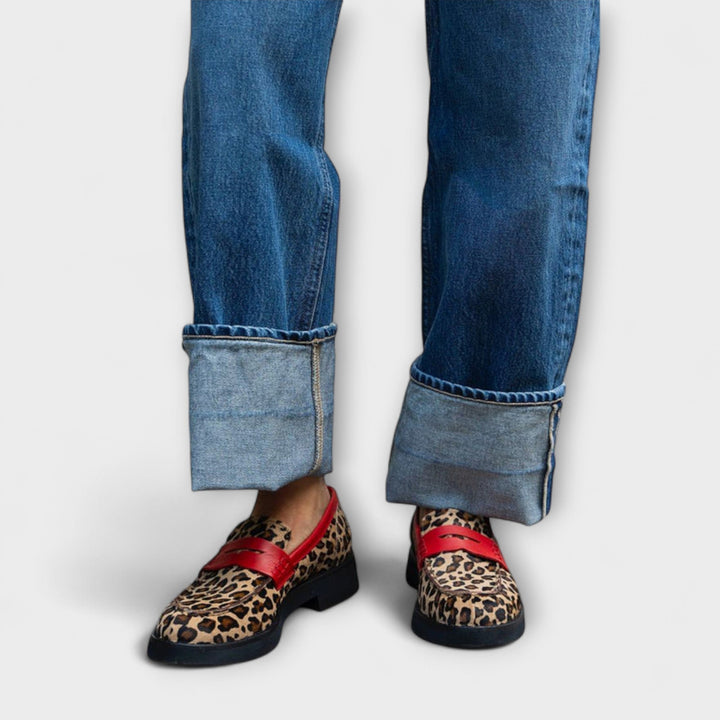 Mathilde - Leopard loafers in synthetic suede with a round toe