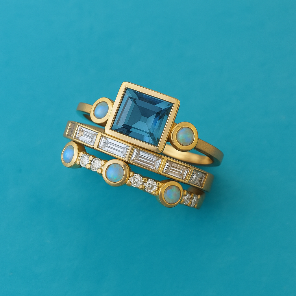 Ciara - Ring Set with Blue Vintage Crystal