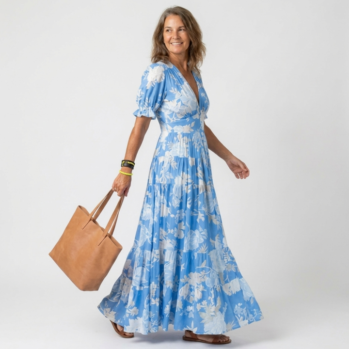 Signe - Floral midi dress with short sleeves