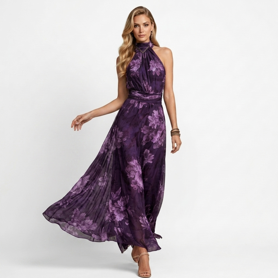 Niamh - Green Maxi Dress with Floral Print