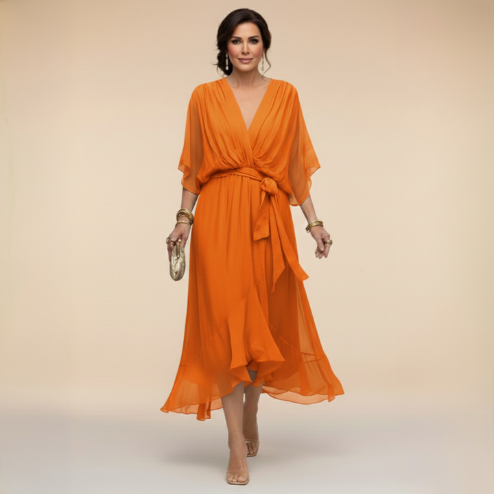 Monika - Chiffon Dress with V-Neck
