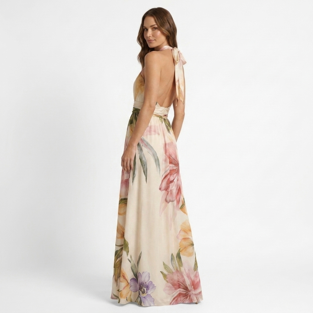 Gráinne - Long Dress with Floral Neckline and Straps