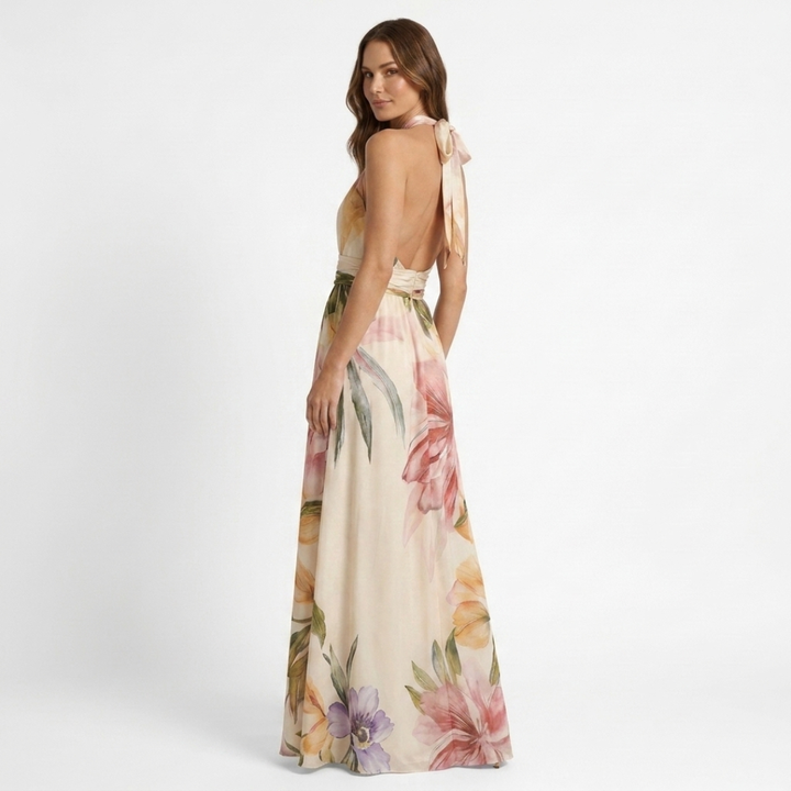 Gráinne - Long Dress with Floral Neckline and Straps